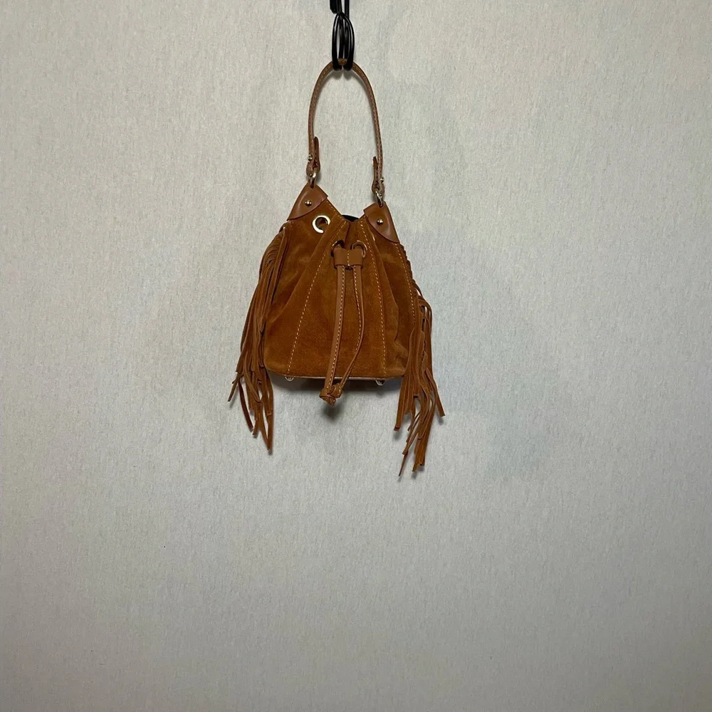 Anna Paola suede , genuine leather fringe bucket bag - Picture 9 of 13